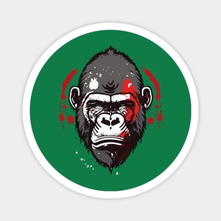 t-shirt design, gorilla with red paint splatters on its face, poster art Magnet